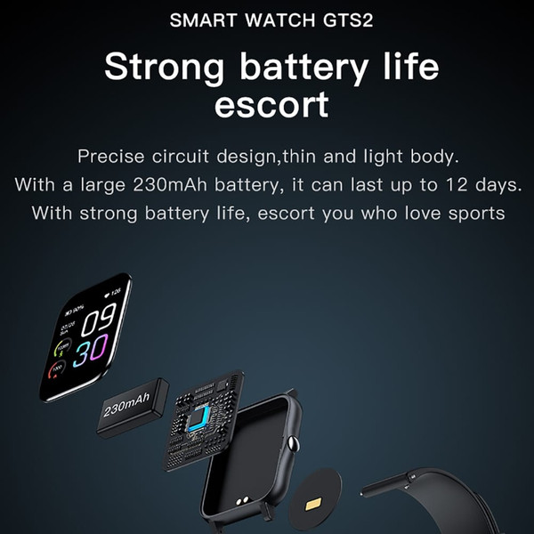 Gts2 Smart Watch Waterproof Touch Screen Sports Sleep Fitness Tracker 230mah Large Battery Smartwat K484-PEL_0QNZ3135