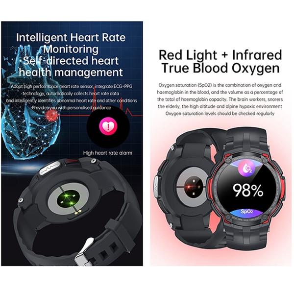 V6 Smart Watch Touch Screen Ecg Blood Oxygen Heart Rate Health Monitor Sports Fitness Black Red K484-PEL_0PX11ITP