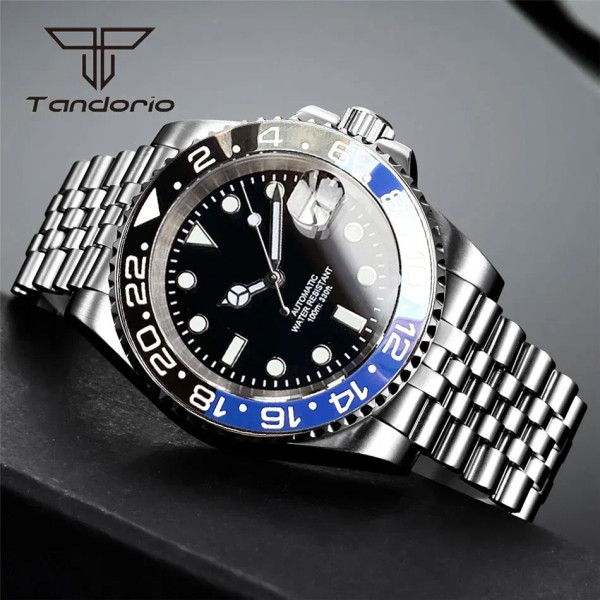 Color: Pink - Tandorio NH35A Date Stainless Steel 40mm Dive Automatic Men Watch Sapphire Crystal Ro F640-12000037856335796