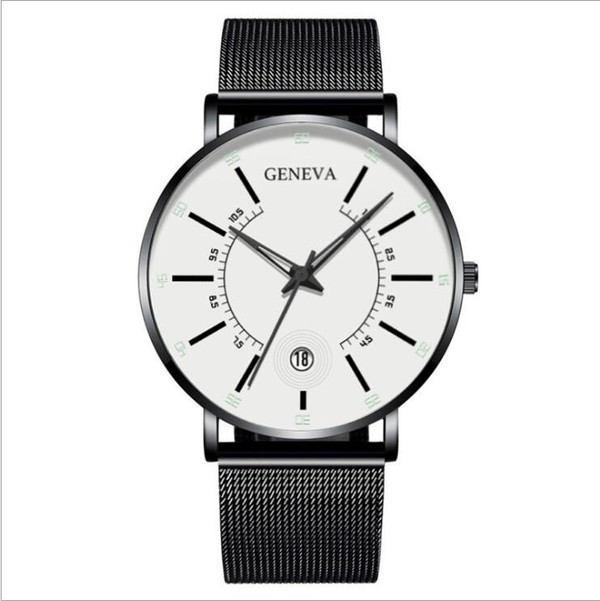 Color: Black white - Fashion men's business watch quartz watch classic creative calendar watch Q119-CJZBNSSY01173-Black white