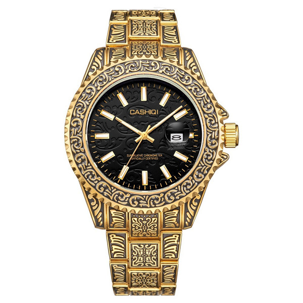 Color: Gold black - Fashion calendar waterproof luminous quartz watch Q119-CJZBNSSY02702-Gold black