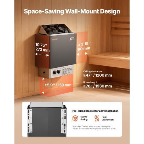 Sauna Heater, 2KW AC 120V Electric Sauna Stove, Dry Steam Bath Saunas Stove with Pre-Drilled Bracke E415-DSSNL2KWNKLX27E6N001V1