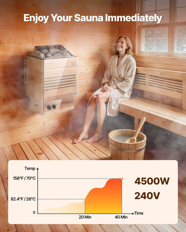 Sauna Heater, 4.5KW 240V Electric Sauna Stove, Dry Steam Bath Saunas Stove with Pre-Drilled Bracket E415-DSSNL45KWNKBQGX0G001V4