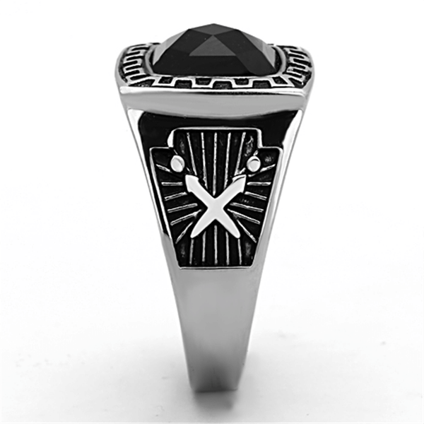TK1356 - High polished (no plating) Stainless Steel Ring with Synthetic Synthetic Glass in Jet A874-TK1356