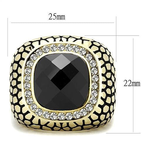 TK3221 - IP Gold(Ion Plating) Stainless Steel Ring with Synthetic Synthetic Glass in Jet A874-TK3221