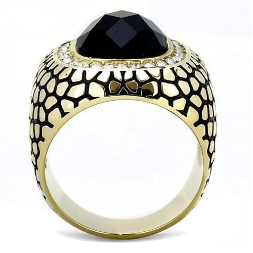 TK3221 - IP Gold(Ion Plating) Stainless Steel Ring with Synthetic Synthetic Glass in Jet A874-TK3221