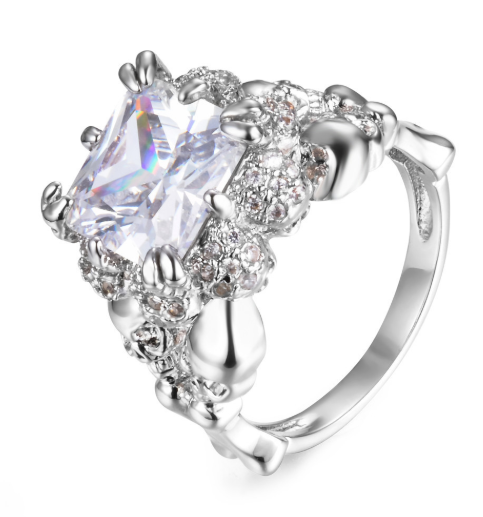 Color: Silver, Size: 8 - Punk Skull Ring Q119-CJZBLXLX07613-Silver-8