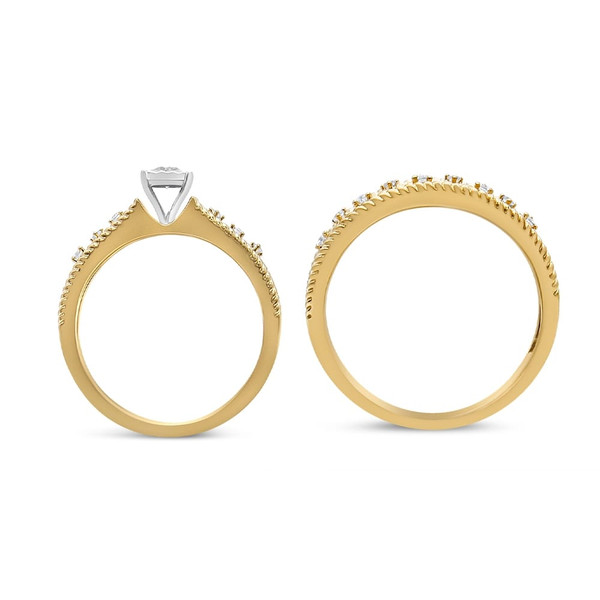 14K Yellow Gold Plated .925 Sterling Silver 1/5 Cttw Diamond Art Deco Style Engagement Ring Bridal  N162-022870R500