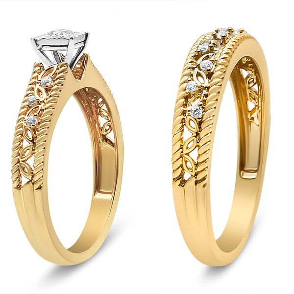 14K Yellow Gold Plated .925 Sterling Silver 1/5 Cttw Diamond Art Deco Style Engagement Ring Bridal  N162-022870R500