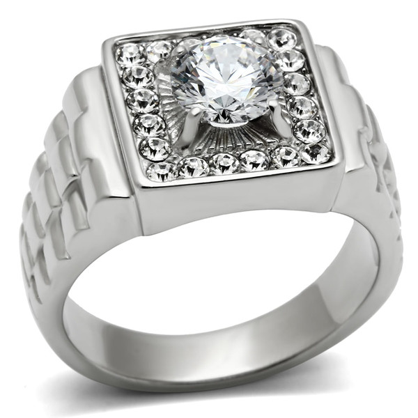 TK347 - High polished (no plating) Stainless Steel Ring with AAA Grade CZ  in Clear A874-TK347