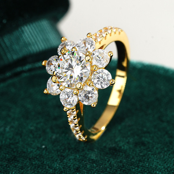 Color: 1ct Inlaid Zircon, Size: 9 - Sunflower Ring Circular Plated With 18K Gold Q119-CJLX262133510JQ