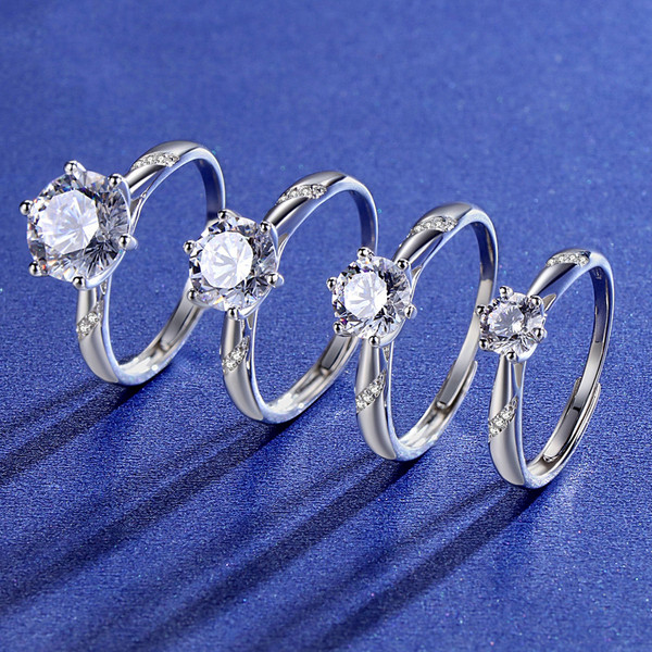 Color: 3carats empty tray, Size: Adjustable opening - Six Prongs  Carat Moissan Diamond Ring Q119-CJLX115521143QJ