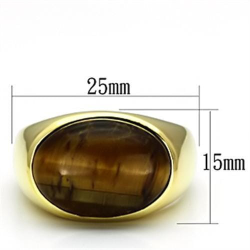 TK718 - IP Gold(Ion Plating) Stainless Steel Ring with Synthetic Tiger Eye in Topaz A874-TK718