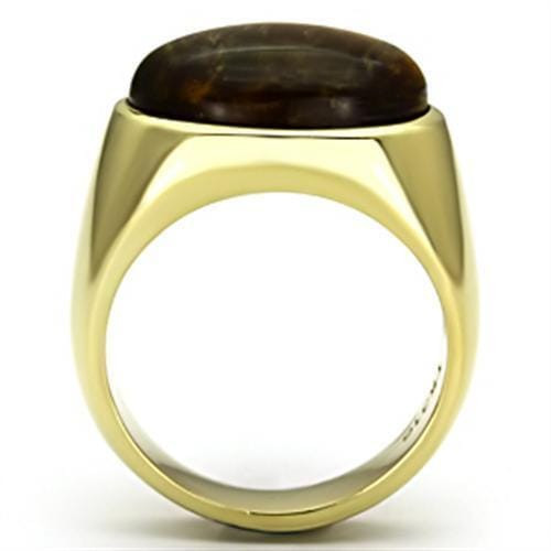 TK718 - IP Gold(Ion Plating) Stainless Steel Ring with Synthetic Tiger Eye in Topaz A874-TK718