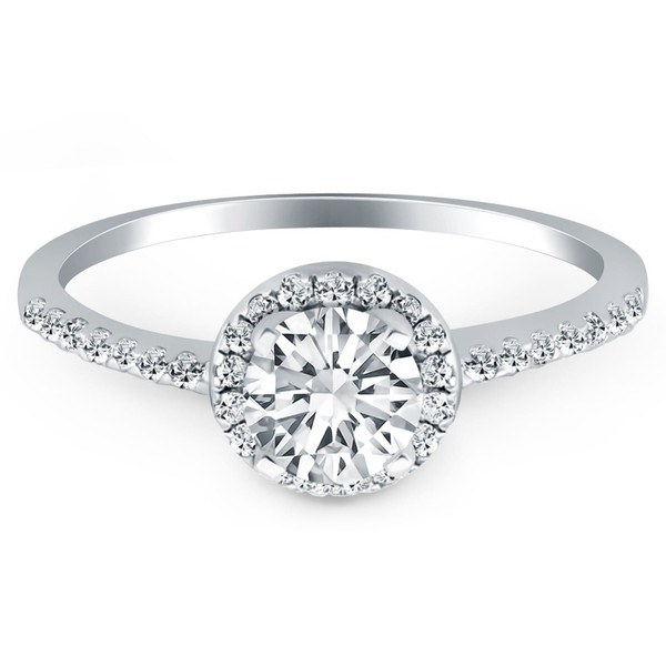 14k White Gold Diamond Halo Collar Engagement Ring P150-83480-8.5