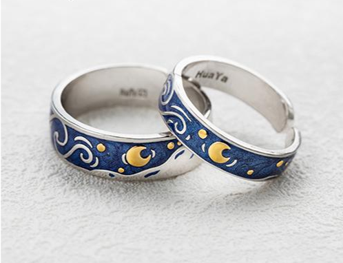 Color: Couple - MOON STAR CANVAS RESIZABLE RING Q119-CJZBLXLX04636-Couple