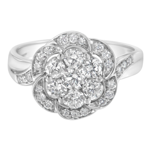 14K White Gold Floral Cluster Diamond Ring (1.0 Cttw, H-I Color, SI2-I1 Clarity) - Size 7-1/2 N162-015515R750