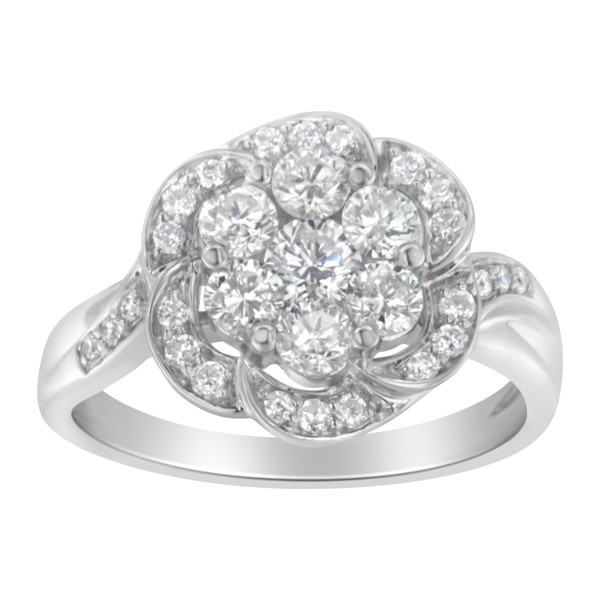 14K White Gold Floral Cluster Diamond Ring (1.0 Cttw, H-I Color, SI2-I1 Clarity) - Size 7-1/2 N162-015515R750