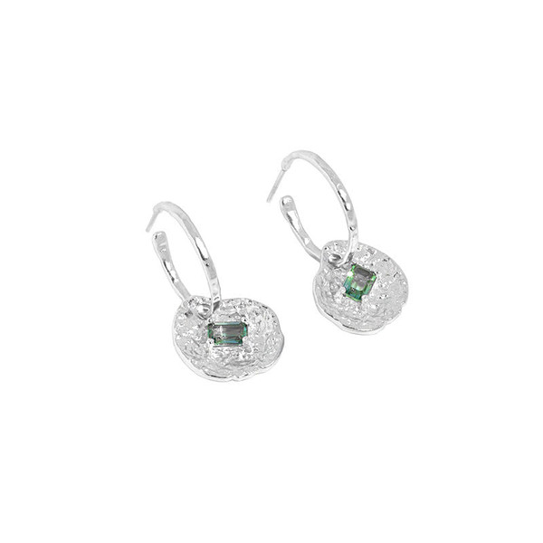 Fashion Green CZ Lotus Leaf 925 Sterling Silver Hoop Earrings R866-HFH_652268716421
