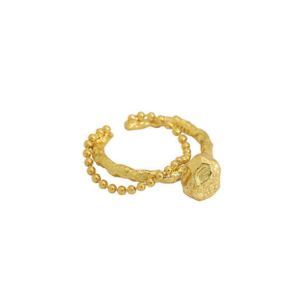 Color: Gold - Geometric Irregular Bumpy Round Bead Chain Lava Texture Ring Q119-CJLX120486702BY