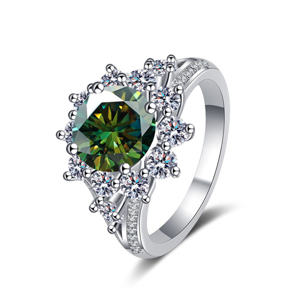 Size: 17, Product Color: Dark Green - 925 Sterling Silver Ring Female 3 Karat Color Moissanite Affo Q119-CJYD247230069QJ