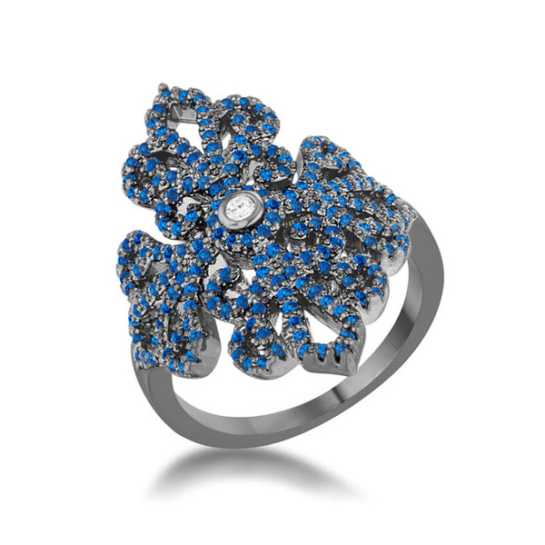 Victoria 1.23ct Sapphire CZ Hematite Filigree Cocktail Ring R599-R08545B-V01