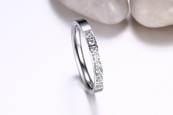 Color: Steel color, Size: 6 - Lady's Ring 3MM Stainless Steel Zircon Ring Q119-CJZBLXLX07046-Steel color-6