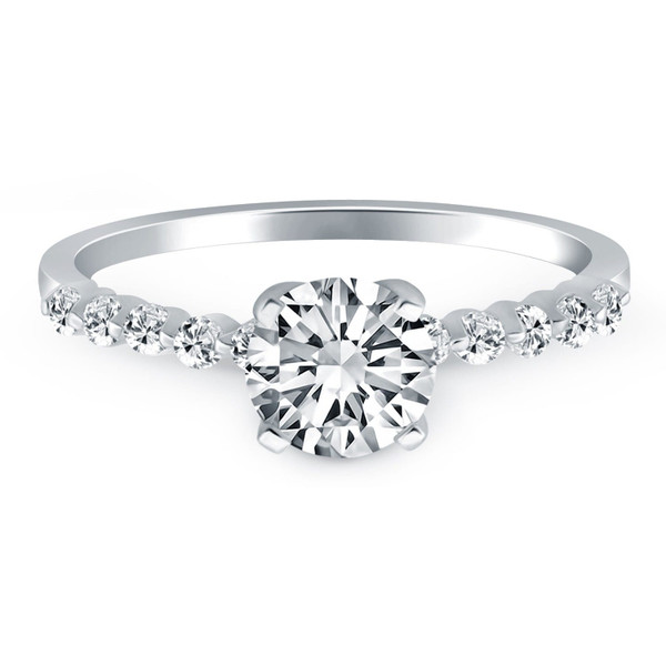 14k White Gold Diamond Engagement Ring with Shared Prong Diamond Accents P150-86403-5.5