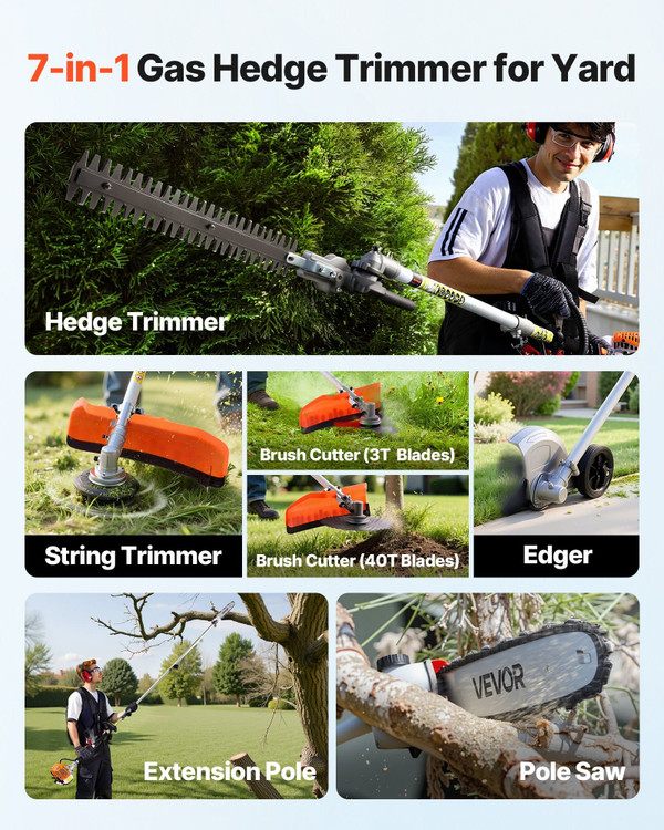 Gas Hedge Trimmer, 2 Cycle Gas Power Handheld Trimmer, 6-in-1 26cc Weed Eater with Extension Pole & E415-RQLLJDGN7H1G3TWP9001V0