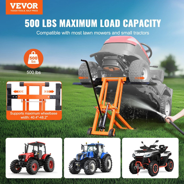 Lawn Mower Lift with Hydraulic Jack, 500 Lbs Weight Capacity, Solid Carbon Steel Lawn Mower Lift, A E415-GCJSJJYYS500E2M1RV0