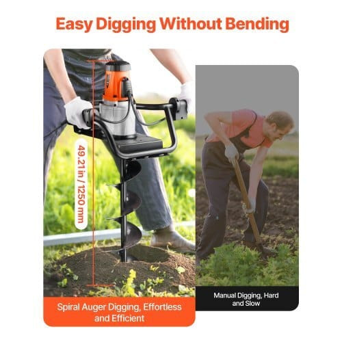 Electric Post Hole Digger, 5.71 in Auger Bit with 1500W Powerful Motor, 140 RPM Alloy Steel Earth A E415-DDWKJCS1500W05UJP001V1