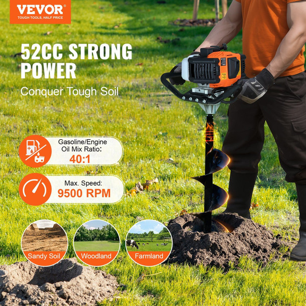 Post Hole Digger Gas Powered, 52CC 1450W Earth Auger, Gas Auger with 8 Auger Drill Action Design Bi E415-RYLXZ8YC1G52Y4WZHV0
