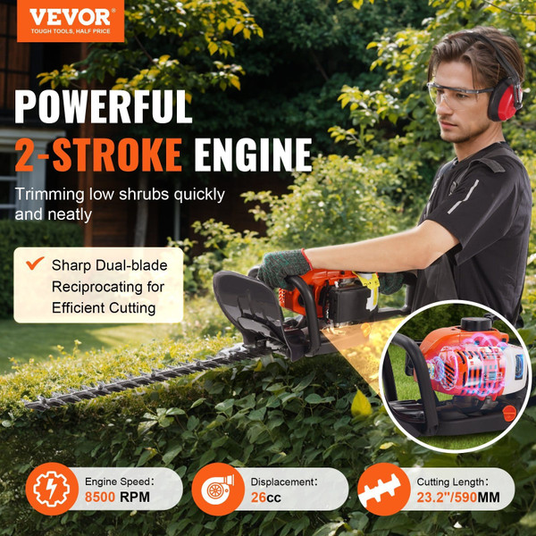 23.2-inch 26CC 2 Cycle Gas Hedge Trimmer, Gas Powered Handheld Hedge Trimmer with Dual Sided Dual A E415-RQLLJSCSDZDLJ28IJV0
