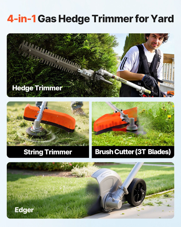 Gas Hedge Trimmer, 2 Cycle Gas Power Handheld Hedge Trimmer, 4-in-1 26cc Weed Eater with Protective E415-RQLLJDGN4H1G5JXEV001V0