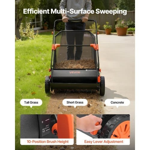 Push Lawn Sweeper, 26 in Leaf & Grass Collector with 7 cu. ft. Hopper Bag, Adjustable Brush Height  E415-STSCPQSQJH7CDXLLH001V0