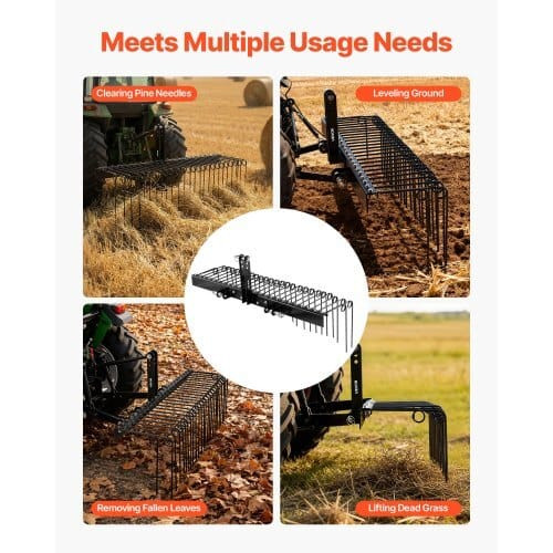 60 in Tow Behind Landscape Rake, 3 Point Hitch Lawn Dethatcher Rake, 26 Spring Steel Tines, for Cat E415-ZXSCJ60INCHBP8SL7001V0