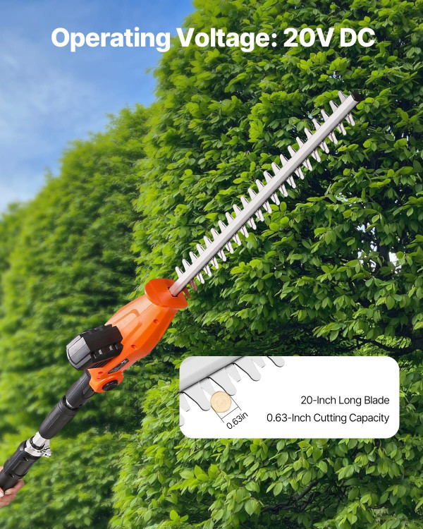 Electric Hedge Trimmer, 1200 RPM, 6.2 - 7.8 Ft Extendable, Pole Hedge Trimmer for High Branch, 20V  E415-GZDDLLJ20V20NAT0FV1