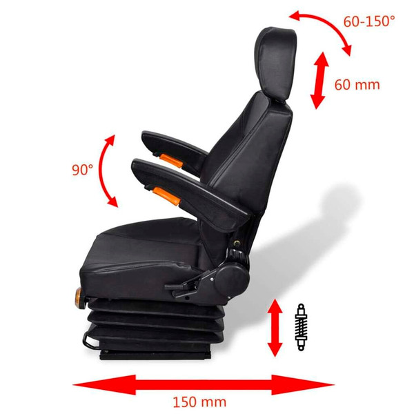 Tractor Seat Black Steel Universal fit for tractors A949-210158