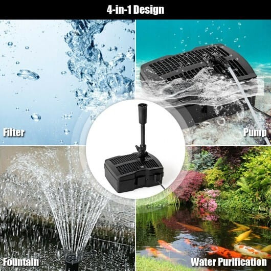 All-in-One 660 GPH Pond Filter Pump with Sterilizer and Fountain Jet - Color: Black D681-EP24456US