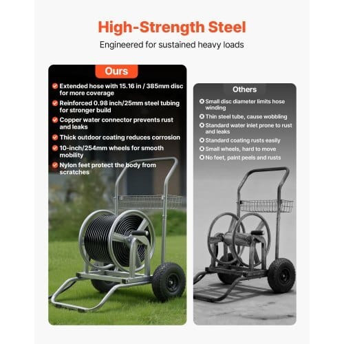 Water Hose Reel Cart, 200/300ft High-Pressure Garden Hose Cart, Hoses Reel Carts with Two Wheels, H E415-SGJPC2JLTG2YS8QFK001V0