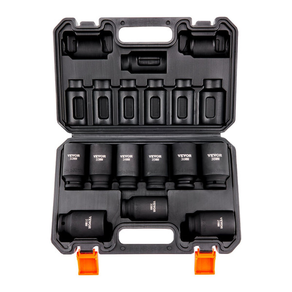 1/2" Drive Impact Socket Set, 9 Piece Deep Socket Set Metric 29-38mm, 6 Point Cr-Mo Alloy Steel for E415-CJTTZJCRMO912IFZ2V0