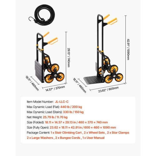Stair Climbing Cart, 330 lbs Stair-Climbing Capacity, Heavy-Duty Folding Trolley Cart with Telescop E415-ZXTCSPLCFSKHQ06YG001V0