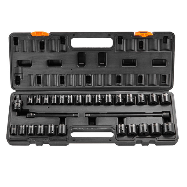 3/8" Drive Impact Socket Set, 29 Piece Shallow Socket Set SAE 3/8"-1" and Metric 8-22mm, 6 Point CR E415-CJTTZJ1CRV299EO2EV0