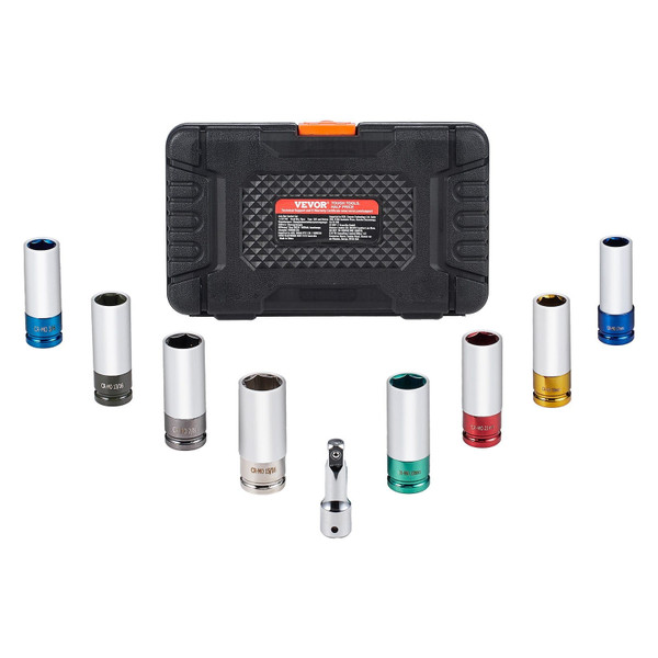 Lug Nut Impact Socket Set, 1/2 inch Drive Metric and SAE 6-Point Deep Socket Set, 8 Total Lug Nut S E415-ZLMTTTELM126RDPCTV0