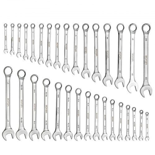 Combination Wrench Set, 32-Piece SAE and Metric, 12-Point Box End and 15?° Angled Open End Combinat E415-ZXBSTZGDS32PGEH4G001V0