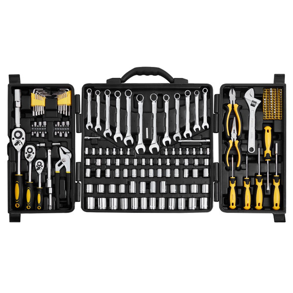 207-Piece Mechanics Tool Set, 1/4" 3/8" 1/2" Drive Sockets, SAE and Metric Mechanic Tool Kit with B E415-SDJXGJTZ14384PX0VV0