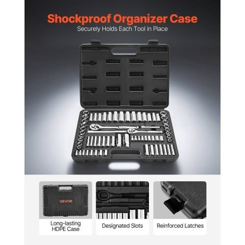 Socket Set, 69 Pieces, 3/8 & 1/4 inch Drive Socket and Ratchet Set, SAE and Metric, Deep and Standa E415-TTJLBSZJTTJLJ85A3001V0