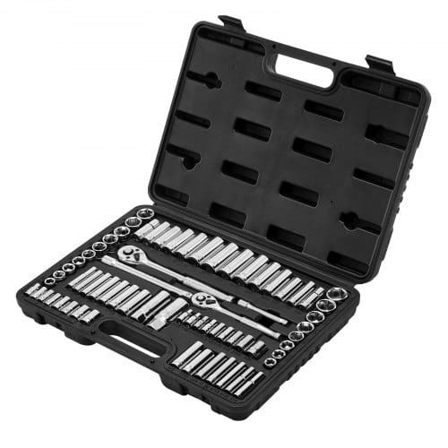Socket Set, 69 Pieces, 3/8 & 1/4 inch Drive Socket and Ratchet Set, SAE and Metric, Deep and Standa E415-TTJLBSZJTTJLJ85A3001V0