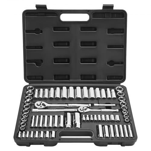 Socket Set, 69 Pieces, 3/8 & 1/4 inch Drive Socket and Ratchet Set, SAE and Metric, Deep and Standa E415-TTJLBSZJTTJLJ85A3001V0