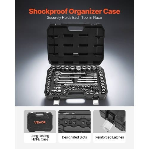 Socket Set, 86 Pieces, 3/8 & 1/4 & 1/2 inch Drive Socket and Ratchet Set, SAE and Metric, Mechanic  E415-TTJLBSZJTTJLSK9E6001V0